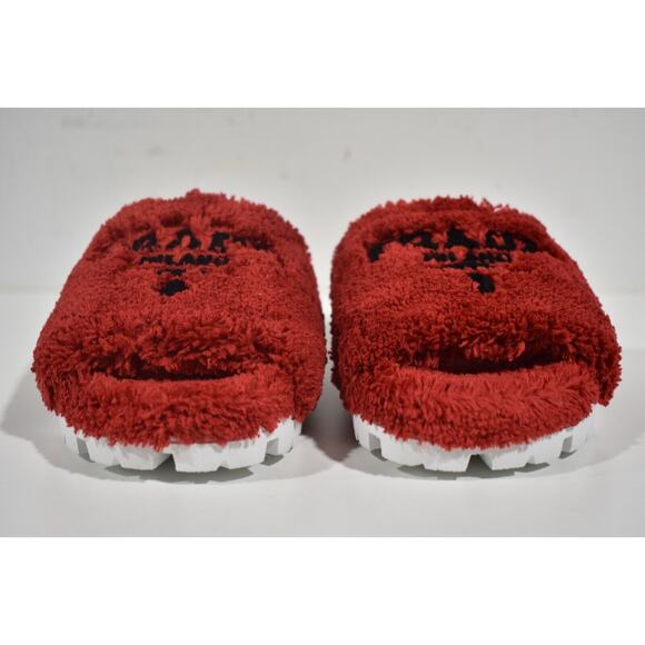 Prada Terry Cloth Roso Red Black Logo Slide Sandal Rubber Sole Flip Flop Flat 40 - Picture 4 of 10